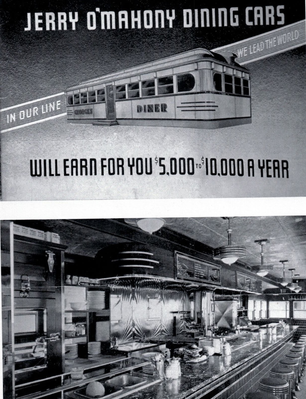 Catalog page: Jerry O’Mahony Dining Cars, In Our Line We Lead the World, Will Earn For You $5,000 to $10,000 a Year